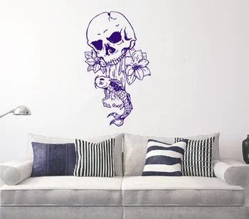 Art Design Craniu Ieși De Flori Cu Pește De Perete De Vinil Autocolant Special Creative Home Living Decorative Pictura Murala De Perete Decalcomanii M-25