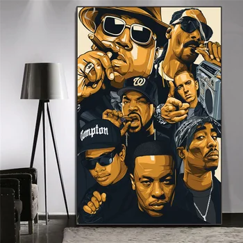 Arta de perete Panza Pictura Hip Hop Legenda Veche Școală 2PAC si Biggie Smalls Wu-Tang NWA Hip Hop Rap Star Poze Poster Art Decor