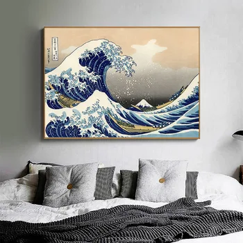 Arta japoneză Poster de Perete de Epocă Panza Versiune Kanagawa Ukiyoe e Mare Val Pictura Celebra Pictura Camera de zi de Decorare Vopsea