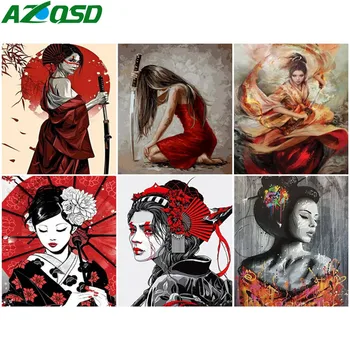 AZQSD de Colorat De Numărul de Samurai Japonez Acrilica de Perete Moderne de Artă Pictură în Ulei De Numere Adulți Portret Kituri Handpainted Cadouri