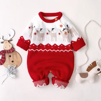 Baieti Crăciun Salopetă Reni Tricotate Infantil Salopete Copilul Fete Costum de Anul Nou pentru Copii Pulover de Lână Haine