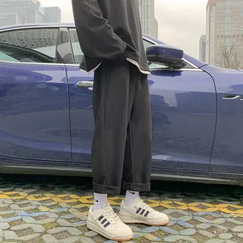 Bărbați de Culoare Solidă Supradimensionate, Pantaloni Casual Moda coreeană Liber Harajuku Streetwear Picior Drept Pantaloni Glezna-lungime Pantaloni