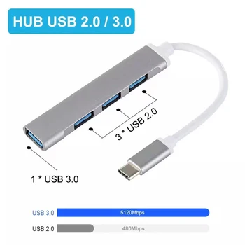 C USB HUB 3.0 Tip C 3.1 4 Port Multi Splitter Adaptor OTG Pentru Lenovo Xiaomi Macbook Pro 13 15 Air Pro PC, Accesorii pentru Calculator