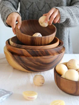 Castron din lemn de salcâm Japonez din lemn în stil tacamuri de uz casnic și bazinul platou cu fructe salata castron întreg de lemn supa castron de lemn