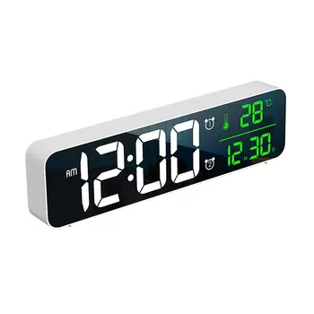 Ceas Digital de Alarmă pentru Dormitor,Ceas cu Alarmă cu USB Data si Temp LED Display Oglinda Alarmă Ceas pentru Noptiera Birou