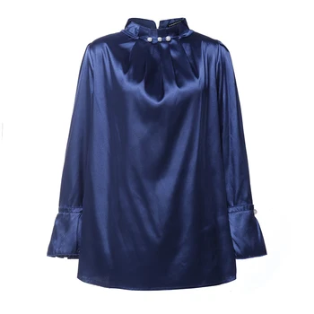 Celmia Femei Elegante Din Satin Bluze Elegante, Topuri Cu Maneci Lungi 2021 Moda Pearl Guler De Stand Solid Casual Sex Feminin Blusas