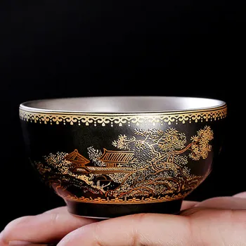 Ceramica Ceașcă De Ceai Din Argint Stil Chinezesc Maestru Kung-Fu Cup Handmade Placate Cu Argint Ceașcă De Ceai De Băut Bol De Ceai Negru Teaware