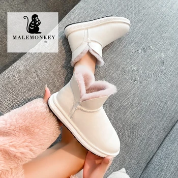 Cizme Impermeabile Pentru Femei De Moda 2021 Iarna Piele De Vacă Din Piele De Pluș Cald Plat Confortabil Cizme Pantofi Femei Albe
