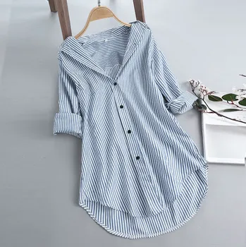 Clasic Cu Dungi Camasi Bluze Pentru Femei De Primavara Cu Maneci Lungi Buton-Up Topuri Tricouri Jos Guler Plus Dimensiune Tunica Blusas Feminina Ve