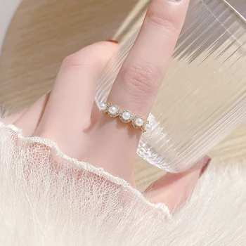 Coreea Rafinat Micro Încrustat CZ Unghi Aripa Deschide Imitație Pearl Inel pentru Femei AAA Cubi Bling Zirconia Bague Anillos Bijoux
