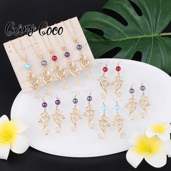Cring Coco Seturi de Bijuterii Hawaiian Polineziene Placat cu Aur Hipocampus Marionetă Cercei și Coliere pentru Femei en-Gros 2021