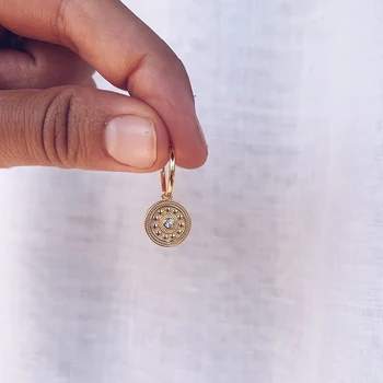 CRMYA Boho Monedă Rotund Cubic Zirconia Argint Placat cu Aur Cercei Moda Pentru Femei Picătură Legăna Cercei Bijuterii en-Gros