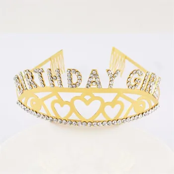 Culori de aur Stras Scrisori de Ziua Fete Benzi de Metal Diademe și Coroane de Păr Bijuterii Cap Ornamente pentru Fete