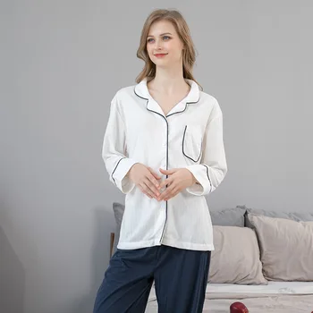 Cuplu Pijama Set pentru Toamna și Iarna cu Maneci Lungi Pantaloni Lungi mai Multe Culori Pijamale pentru Femei și Bărbați Homewear Costum