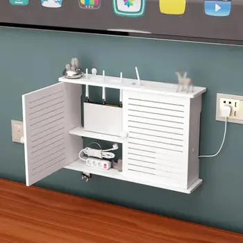 Cutie de depozitare Wireless Router wi-fi Agățat de Perete Plug Bord Suportului Organizator de Cablu în Living Lemn PVC Panou de Raft DIY Home Decor