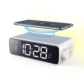 Desktop ceas cu alarma electronic cu LED-uri de lumină LED-uri digitale ceas deșteptător încărcare wireless 10W încărcare rapidă pentru Apple,Samsung,Huawei