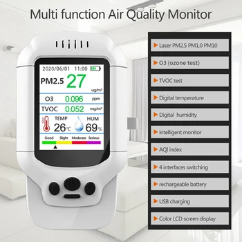 Detector de Calitate a aerului 7 in 1 Multifunctional Portabil de Detectare a Aerului O3 PM2.5 PM1.0 PM10 TVOC pentru Acasă în aer liber
