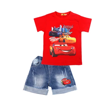 Disney Băieți Costume Cars McQueen Desene animate Vara din Bumbac pentru Copii T-shirt și pantaloni Scurți din Denim Set Haine Copii Costum de Haine de Moda 3 8Y