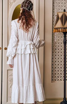 Doamnă elegantă cămașă de noapte pentru Femei cămașă de noapte Lungă, din Bumbac cu mâneci Lungi Pijamale Haina Rochie de Noapte Bună European Unic de Design Retro
