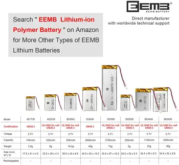 EEMB 402535 Baterie Reîncărcabilă 3.7 V Litiu Baterii 320mAh Lipo Polimer Baterie pentru Camera GPS MP3 DVR Recorder Mașină de Jucărie WiFi