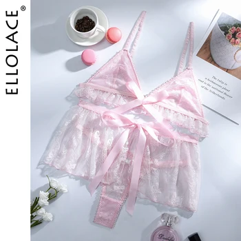 Ellolace Sexy Femei Pijamale Dantela Pijamale Seturi de Haine Roz pentru Femei camasa de noapte Set Lenjerie Scurtă Acasă Costum Bowknot Sleepwear