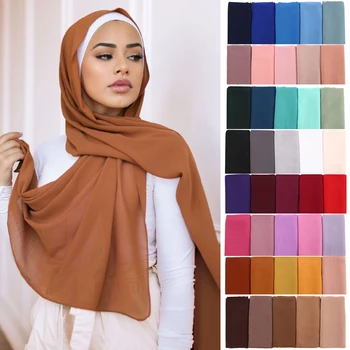 Femei Culoare Solidă Șifon Hijab Eșarfă Folie Islamic Șaluri Bentita Musulmane Hijab Folie Văl Eșarfe 60 De Culori