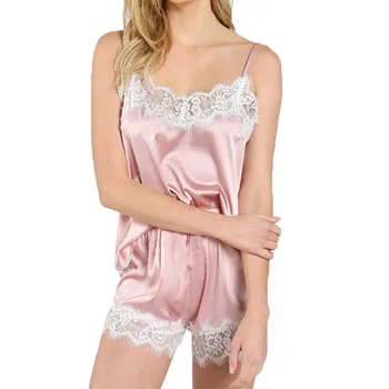 Femei de moda de vară 2019 Dantela Sexy Sleepwear Lenjerie fără mâneci topuri lenjerie set de Cămașă de noapte de acasă haine de sex feminin pijamale @5