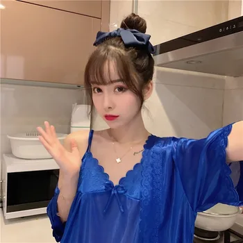 Femei Halat Rochia Seturi De Vară Solid Elegant Dantela Sexy Eșarfe Pijamale Femei Respirabil Curea Stil Coreean De Agrement Chic Homewear