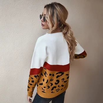 Femei Leopard Vrac Mozaic de Toamna Iarna Tricotate Pulover Femei 2021 Moda O-gat Maneci Supradimensionate Jumper Pulovere Top