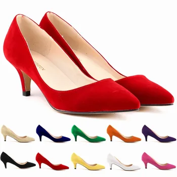 Femei Pompe De Piele De Căprioară De Culoare Pură Femei Pantofi Cu Tocuri Subtiri Subliniat De La Picior Toc Femei Pantofi De Nunta De Lux De Moda De Top De Vânzare