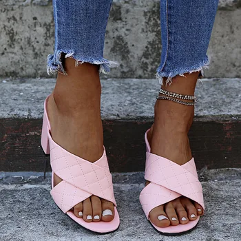Femei Sandale de Vară de Moda Papuci de casă Ușor Sandale Casual 2021 New Cross Check Plaid Superficial Toc Femei Singure Pantofi