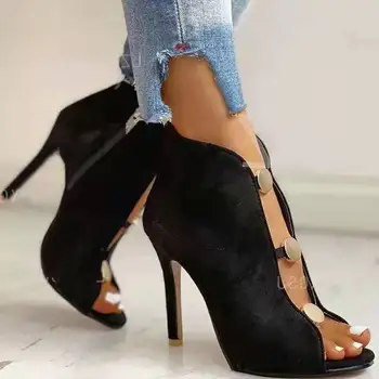 Femei Sandale Tocuri de 10 cm Metal Nou Nasturii Femeie Subțire cu Toc Femei Peep Toe Petrecere Sandale 2021 Pantofi pentru Femei
