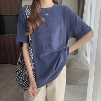 Femeie Gros tricouri Moda cu Maneci Scurte Vestiti Estetice Femme Litere Pulover Bleumarin Tricou coreean O-neck Tee Camisetas