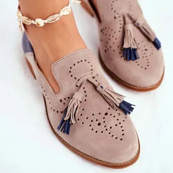 Femeile Bocanc Balerini Mocasini Femeie Ciucuri de piele de Oaie Autentic Deget a Subliniat Doamna Plat Alunecare pe Pantofi Doamnelor Încălțăminte Plus Size43