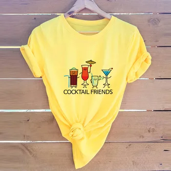 Femeile Cocktail Prieteni de Imprimare T-shirt Plus Dimensiune Bumbac O-Gat Maneci Scurte Tee Grafic Amuzant Doamnelor Topuri Casual Tricou Vrac