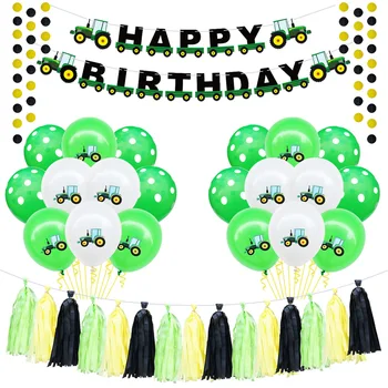 Ferma Verde Tema Happy Birthday Banner Balon Latex Tractor-Vehicul de Inginerie Petrecere de Ziua pentru Copii Decor Baloane