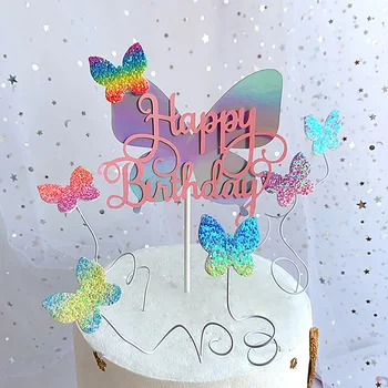 Fluture Happy Birthday Cake Topper Animale Drăguț Cupcake Topper Steaguri Pentru Copii Băieți Petrecere Decoratiuni Tort Copil De Dus
