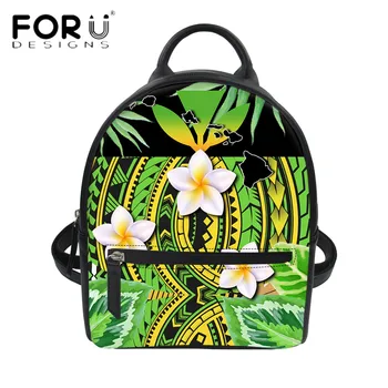 FORUDESIGNS Femei Vintage Pu Rucsac Hawaii Polineziene Floare Plumeria Imprimare Casual Cumparator Pungi cu Fermoar Mâner Moale Bolsa