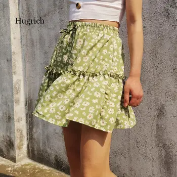 Fusta de moda pentru Femei Daisy Print cu Fermoar Talie Mare Ciufulit Casual Fusta Mini Sexy Streetwear Boem Fusta Scurta 2021