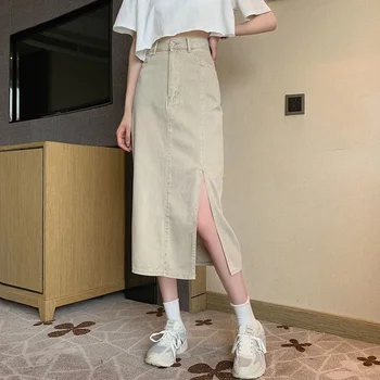 Fuste Femei Solide-linie Laterală fantă Design Minimalist coreea Style Moda Streetwear Toate-meci Elevii Doamnelor Casual de Vara