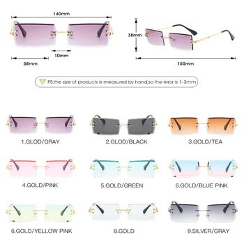 Fără ramă Dreptunghi ochelari de Soare Barbati Femei Piața de Moda de Brand Gradient de Soare Ochelari de sex Masculin de sex Feminin Nuante de Tăiere Obiectiv Femei UV400