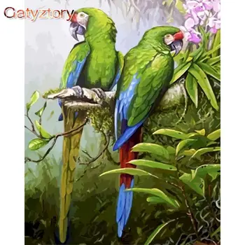 GATYZTORY DIY Vopsea de numere pentru copii Verde papagal vopsea de numărul panza rame foto pentru imagine 40x50cm rama foto