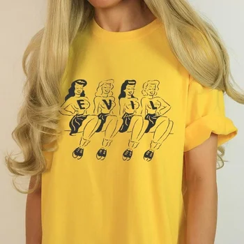 HAHAYULE-JBH 1buc patru Rele Fata de Desen T-Shirt Femei Stil Retro Sassy Drăguț Amuzant Tee Hipsters Grunge Sus