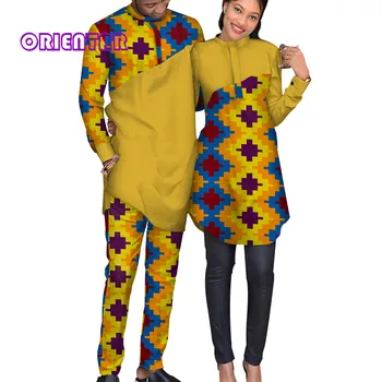 Haine africane pentru Femeie și Bărbat Mozaic African Print Costum Bărbați Femei Cămașă Rochie Bazin Riche Africane Câteva Haine WYQ124