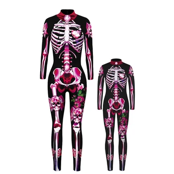Halloween Schelet Salopeta pentru Adult Copil Părinte-copil, Familie Costume Cosplay 3D Craniu Înfricoșător Bodysuit Romper Cadou de Crăciun