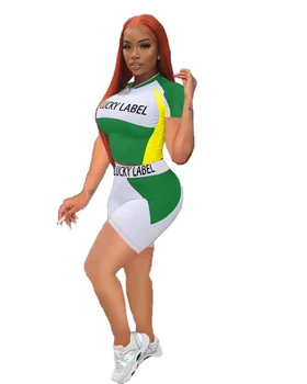 Hei Fata Active Wear Mozaic Set Norocos Eticheta Crop Top Shorts Pentru Femei Seturi De Trening Trening 2 Bucata Set Scurt Motociclist Utilaje