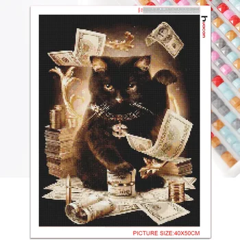 Huacan Complet Piața Diamant Arta Pictura Mozaic Pisica Neagra Set De Diamant Broderie Cusatura Cruce Animal Home Decor