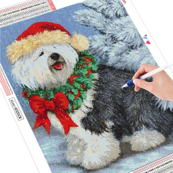 HUACAN Diamant Pictura Câine Kit Complet Piața Diamant Broderie de Iarnă Animal Mozaic Cadou de Crăciun Decor Pentru Casa