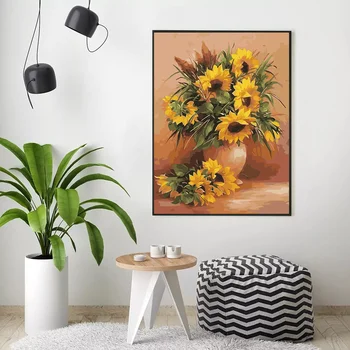 HUACAN Vopsea De Numărul de Floarea-soarelui Desen Pe Panza Pictura in Ulei De Numere de Flori DIY Kituri de Perete Moderne Arte Cadou