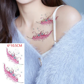 Impermeabil Tatuaj Temporar Autocolant Roz cu pene de flori drăguț, Arta Corp Flash Tatuaj Tatuaj Fals pentru Femei Barbati